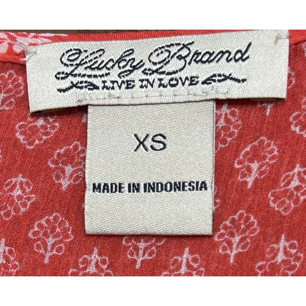Lucky Brand Floral Sheer Womens XS Orange Red Coral Fairy Boho Peasant Cottage - Picture 7 of 11